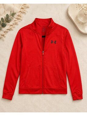 Under Armour Boys Red Full-Zip Fleece Hoodie Size YLG Loose Fit Lightweight Warm
